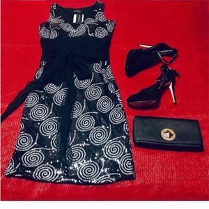 Stunning Black & White Holiday Party Dress - Size Small